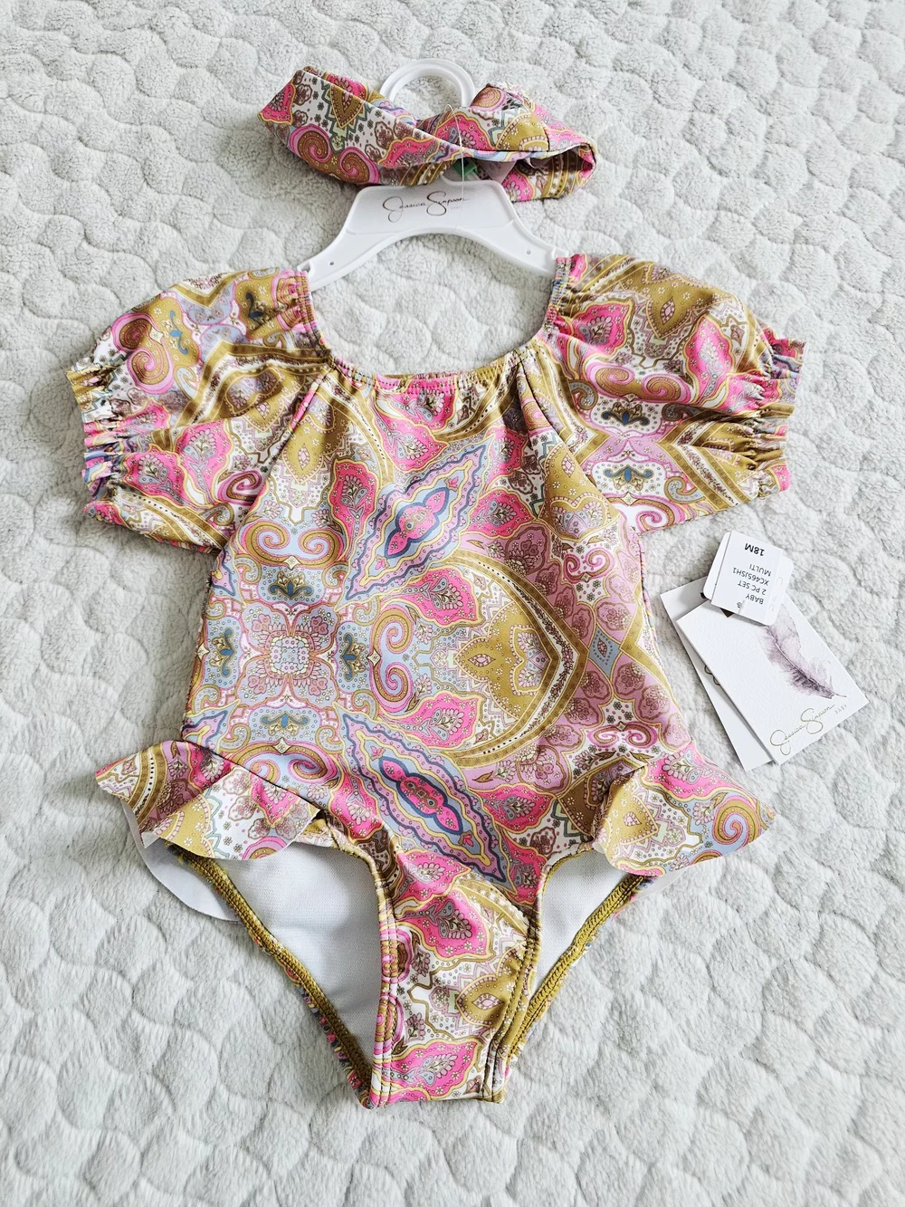New Jessica Simpson Paisley One-Piece Swimsuit in Pink & Gold 18 Months